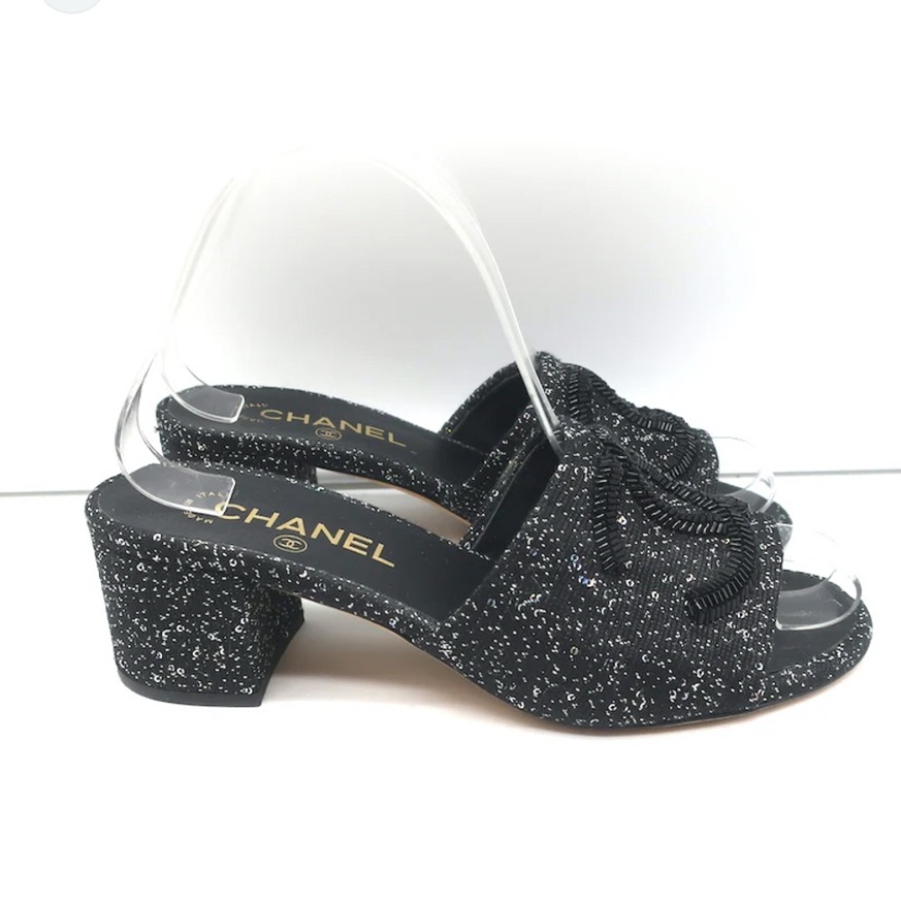 CHANEL Black CC Mule/Slide